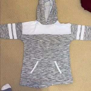 Grey and white hoodie. Pocket front. No strings.